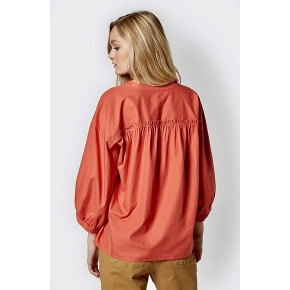 NWT!! JOIE Barrian Warm Spice Orange Peasant Top Blouse Tie Neck X-Small - Picture 9 of 14